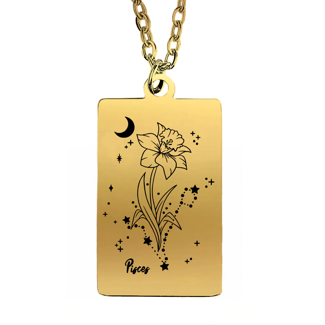 Cosmic Birth Flower Card Pendant Necklace