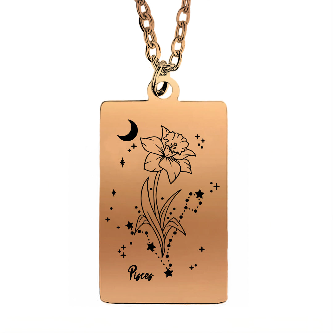 Cosmic Birth Flower Card Pendant Necklace