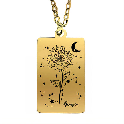 Cosmic Birth Flower Card Pendant Necklace