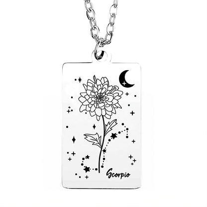 Cosmic Birth Flower Card Pendant Necklace