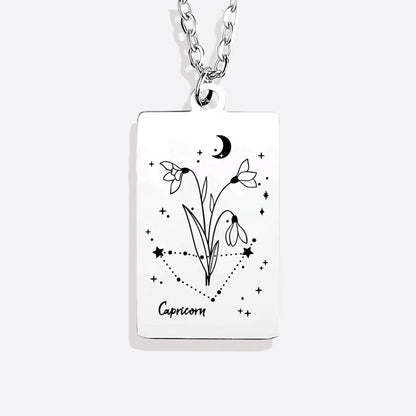 Cosmic Birth Flower Card Pendant Necklace