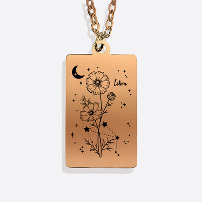 Cosmic Birth Flower Card Pendant Necklace