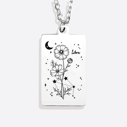 Cosmic Birth Flower Card Pendant Necklace