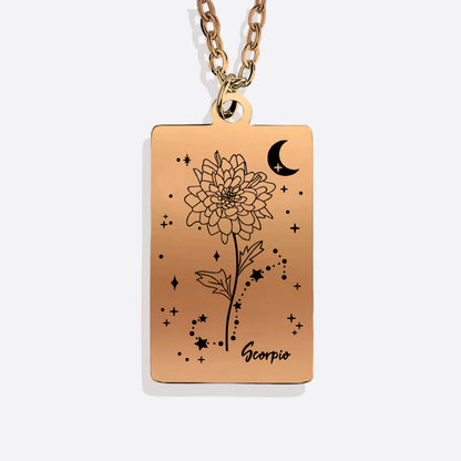 Cosmic Birth Flower Card Pendant Necklace