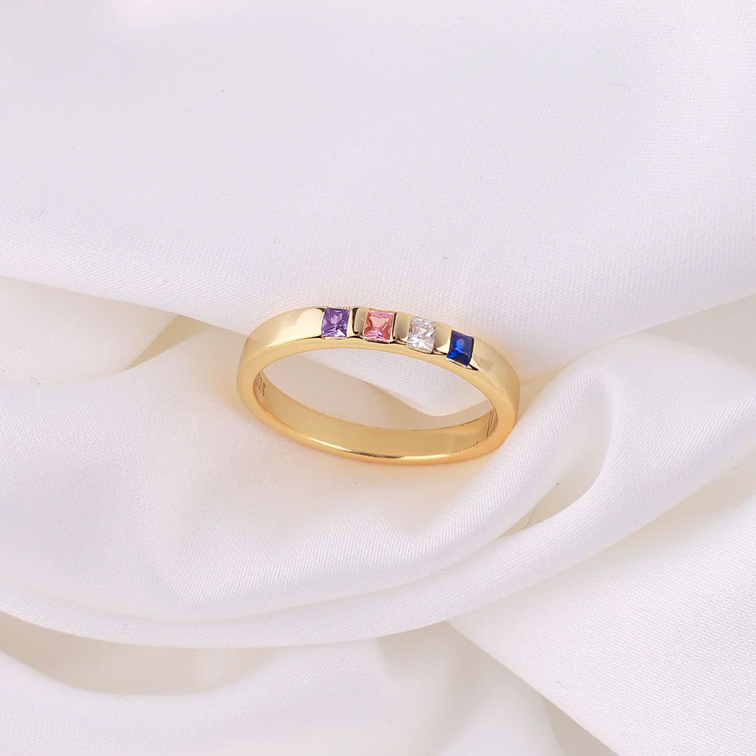 Princess-Cut Birthstone Band Ring