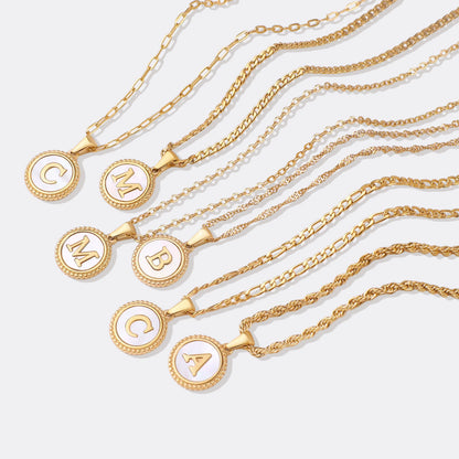 Mother of Pearl Disc Letter Necklace