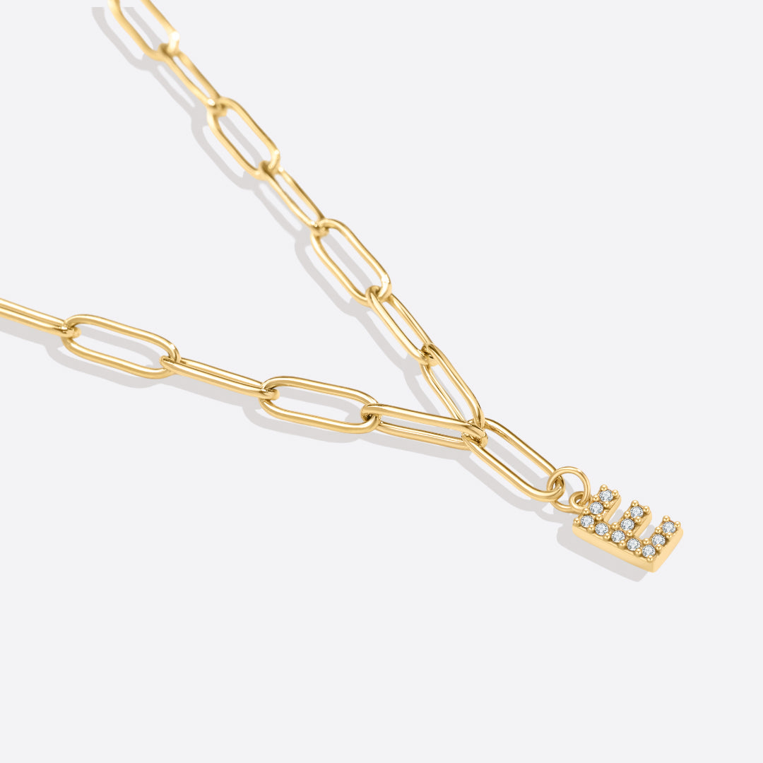 Paperclip Pave Initial Necklace