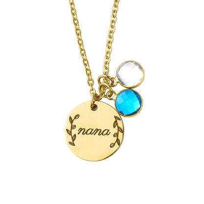 Engraved Birthstone Pendant Necklace with Leaves