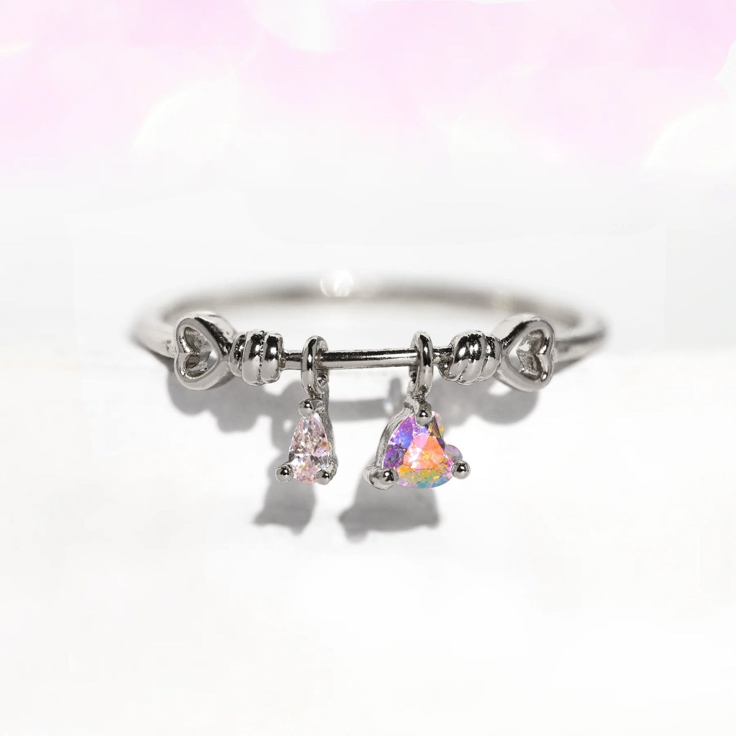 Crystal Heart Dangle Ring