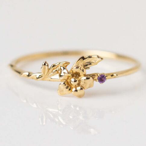 Dainty Gold Birth Flower Ring