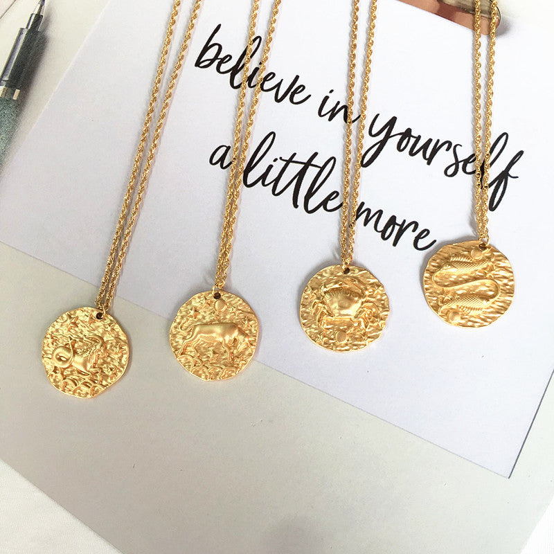 Hammered Gold Zodiac Pendant Necklace