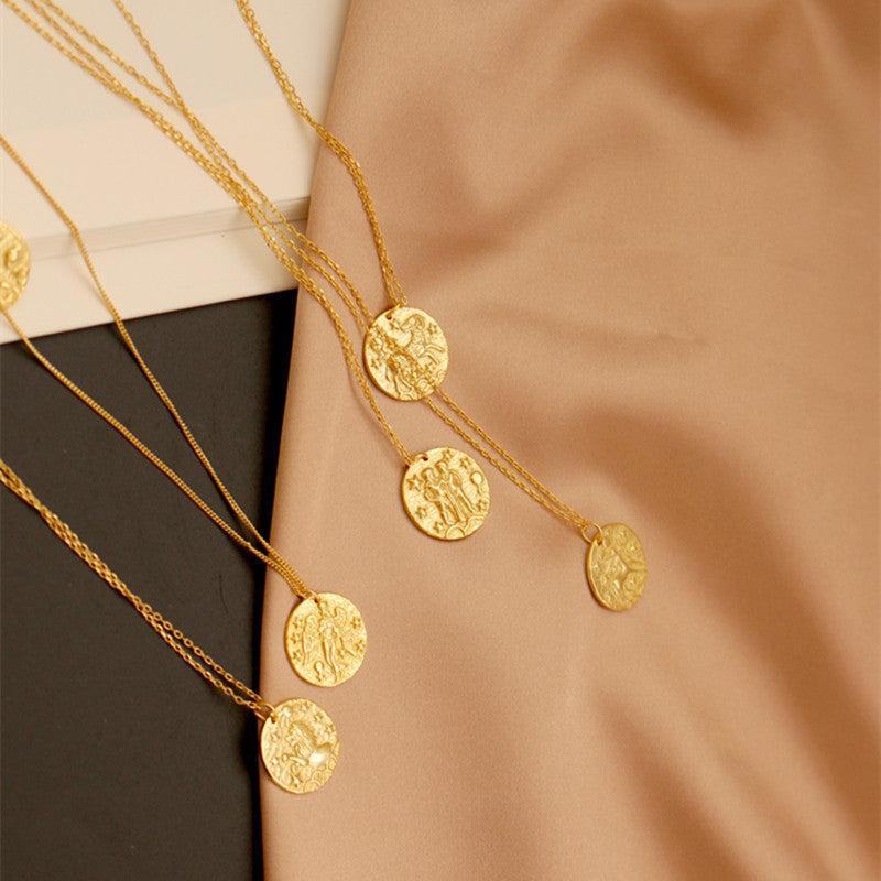 Hammered Gold Zodiac Pendant Necklace