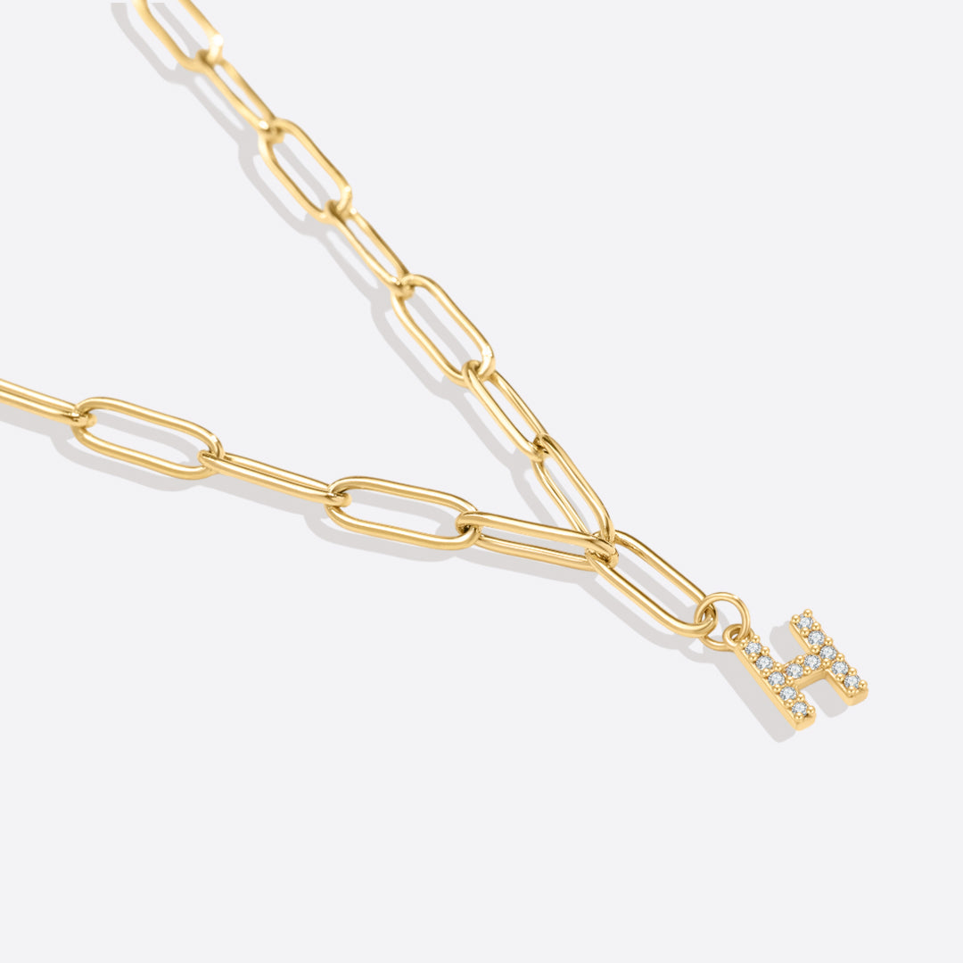 Paperclip Pave Initial Necklace