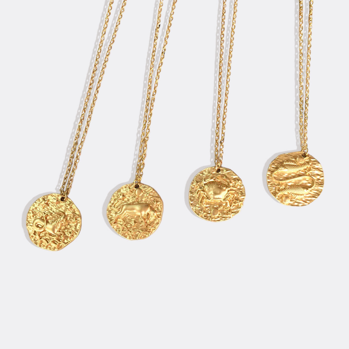 Hammered Gold Zodiac Pendant Necklace