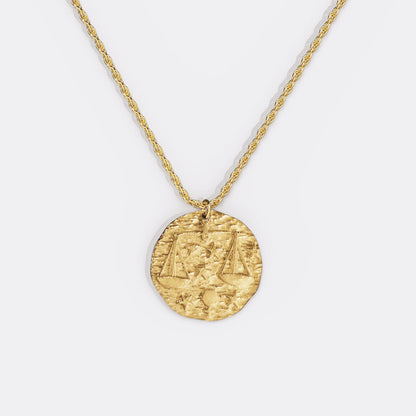 Hammered Gold Zodiac Pendant Necklace