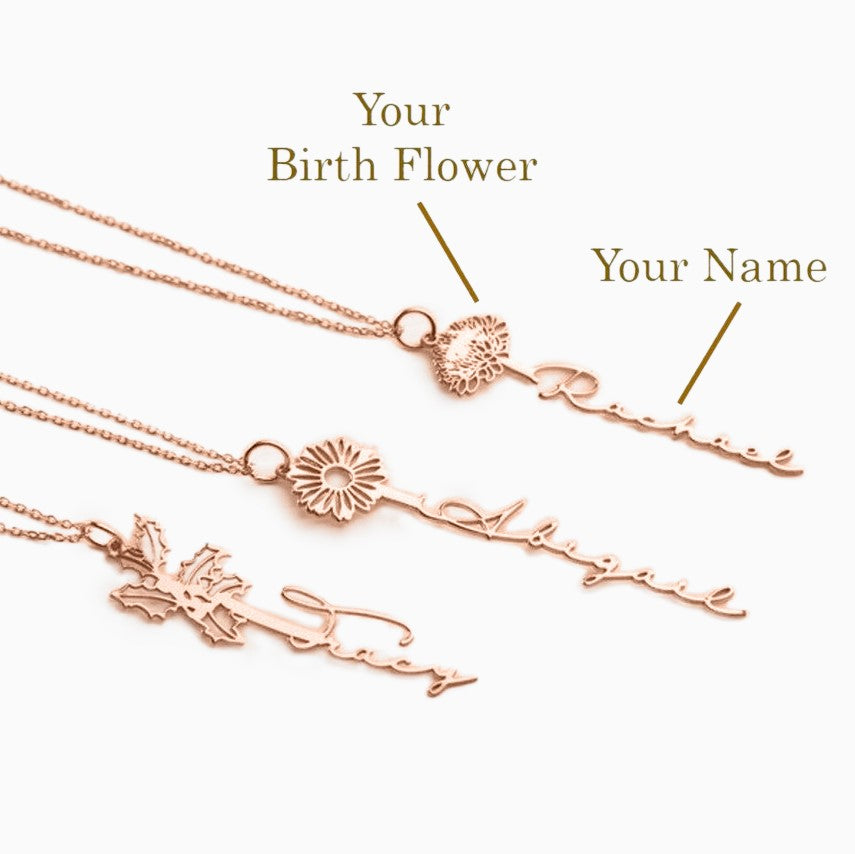 Sterling Silver Birth Flower Name Necklace