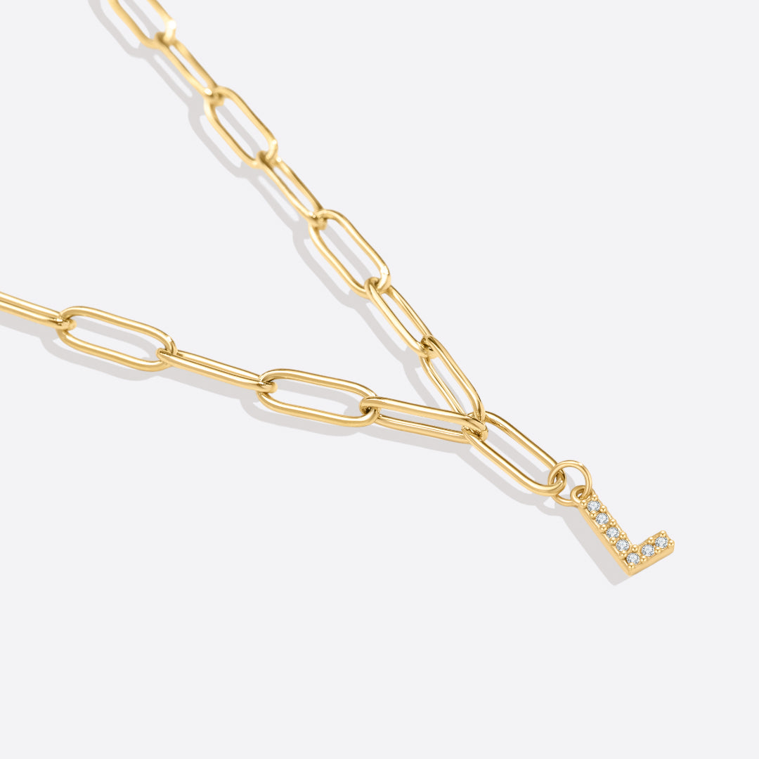 Paperclip Pave Initial Necklace