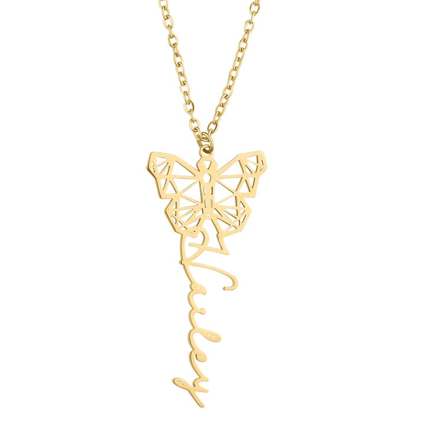 Geometric Butterfly Name Necklace