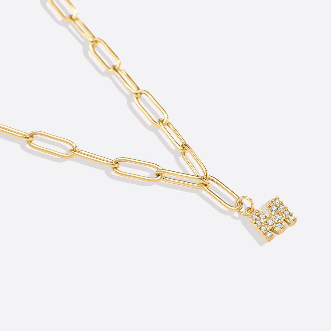 Paperclip Pave Initial Necklace