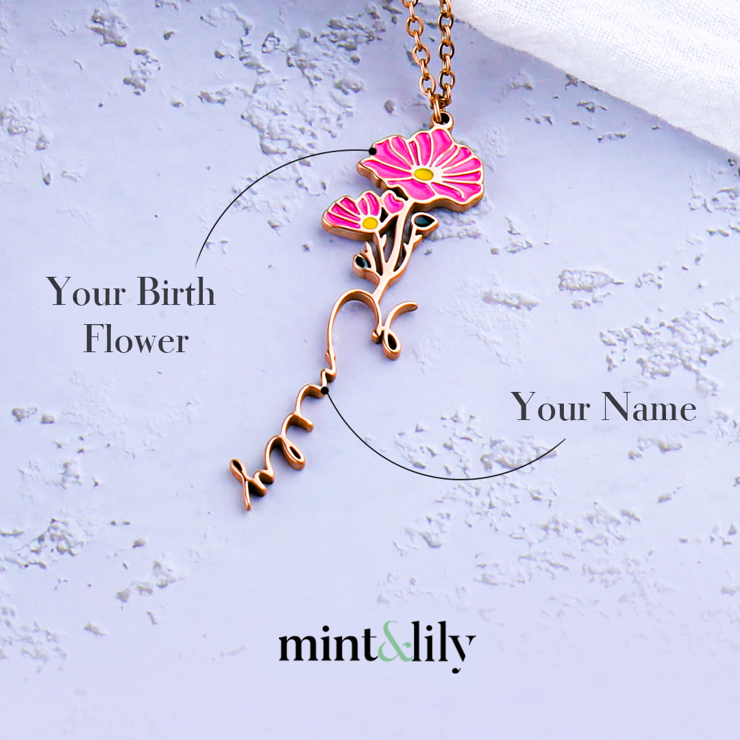 Watercolor Birth Flower Name Necklace