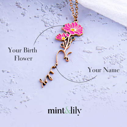 Watercolor Birth Flower Name Necklace