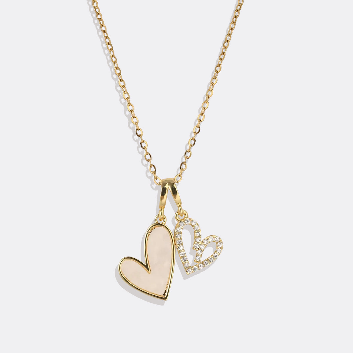 Mother of Pearl & Pave Hearts Necklace