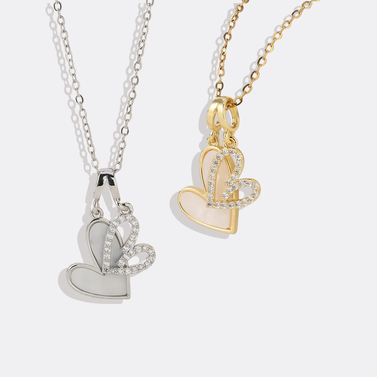 Mother of Pearl & Pave Hearts Necklace