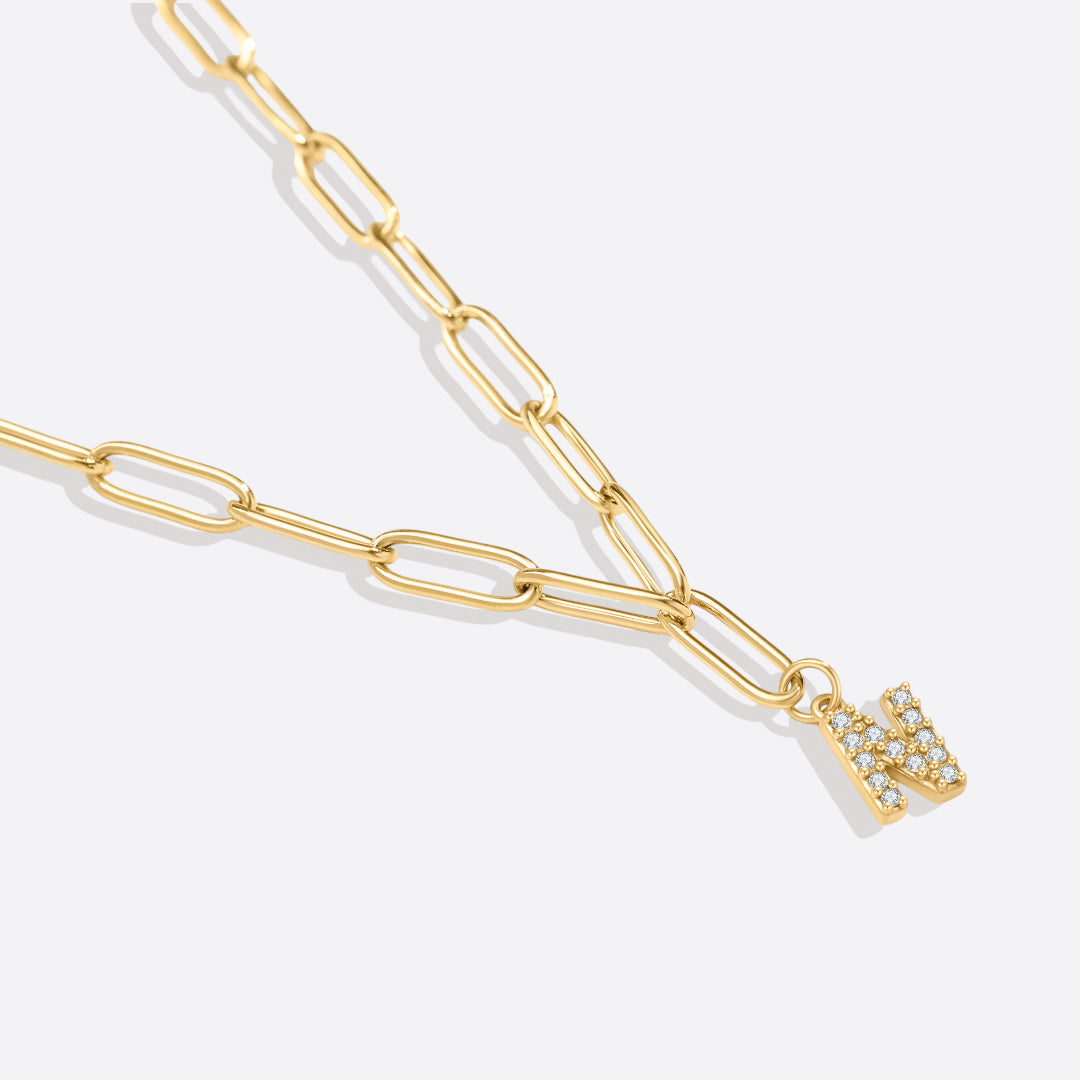 Paperclip Pave Initial Necklace