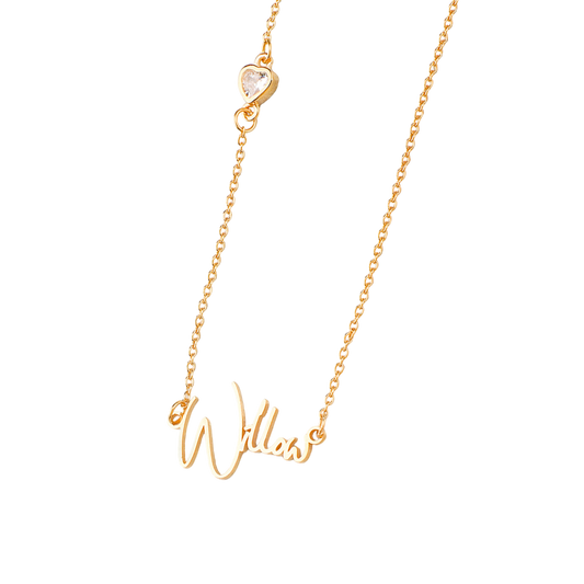 Modern Name Necklace with Heart Diamond Accent