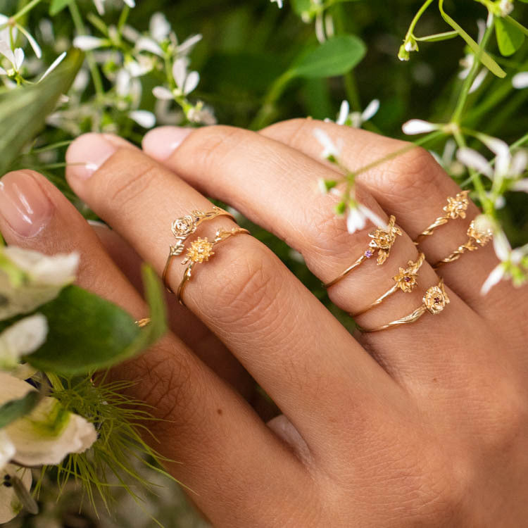 Dainty Gold Birth Flower Ring