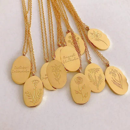 Gold Birth Flower Pendant Necklace