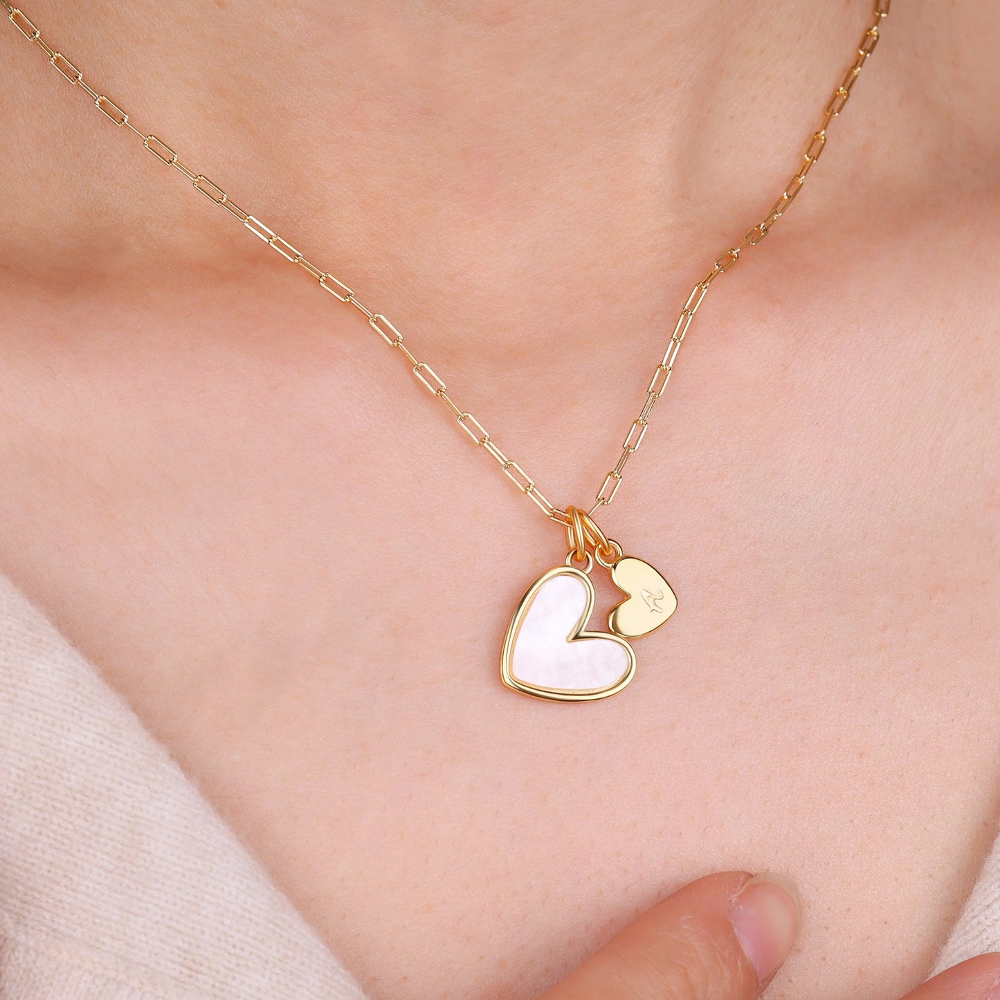 Mother Of Pearl Initial Heart Necklace