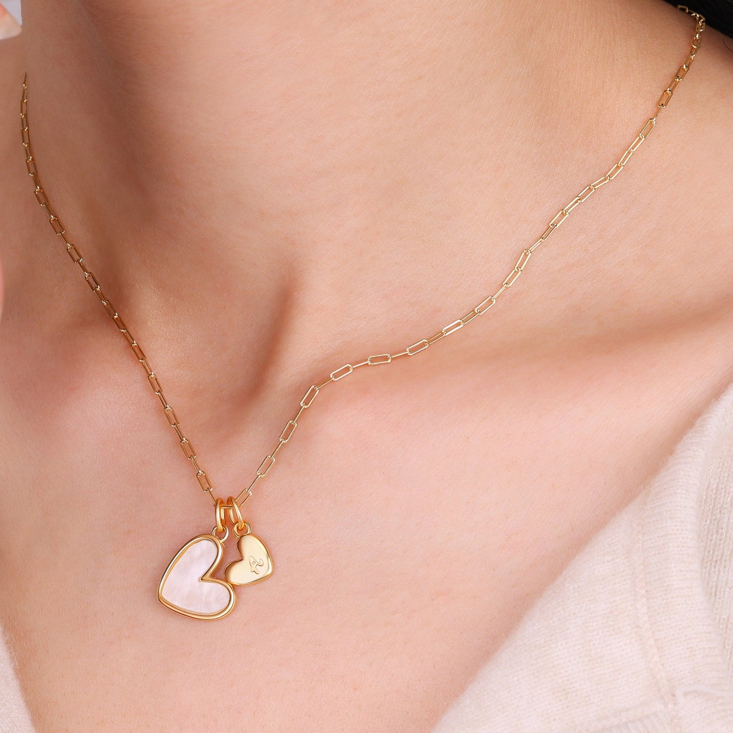 Mother Of Pearl Initial Heart Necklace