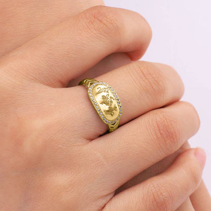 Personalized Birth Flower Bejeweled Ring