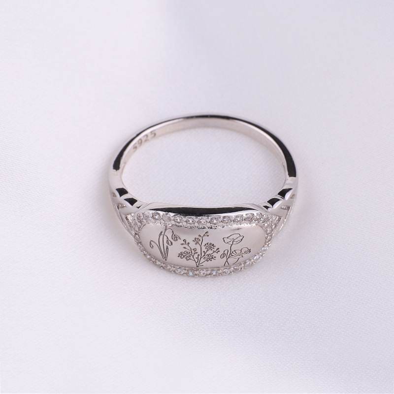 Personalized Birth Flower Bejeweled Ring