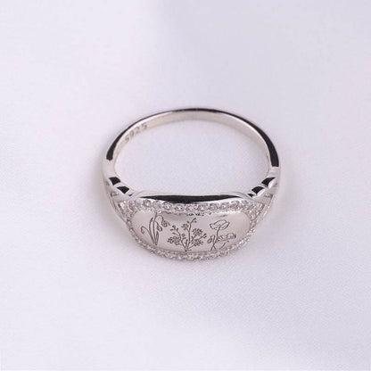 Personalized Birth Flower Bejeweled Ring