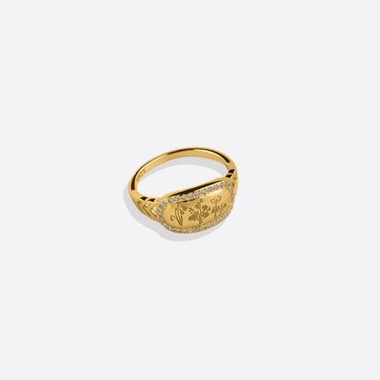 Personalized Birth Flower Bejeweled Ring