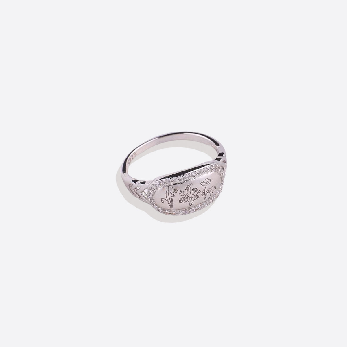 Personalized Birth Flower Bejeweled Ring