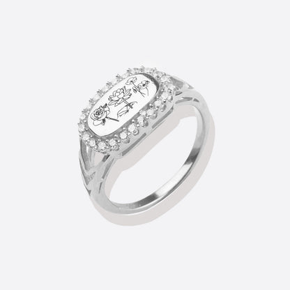 Personalized Birth Flower Bejeweled Ring