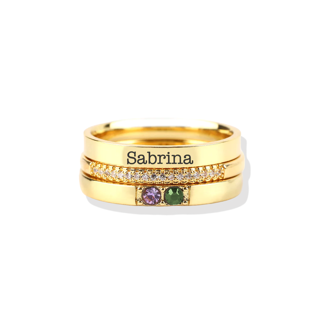 Personalized Birthstones Stacking Name Rings