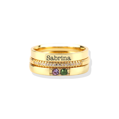 Personalized Birthstones Stacking Name Rings