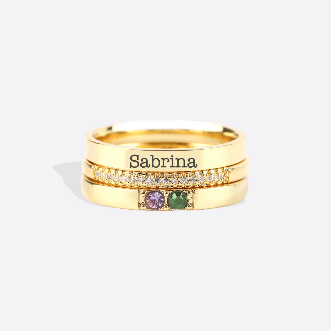 Personalized Birthstones Stacking Name Rings