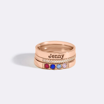 Personalized Birthstones Stacking Name Rings