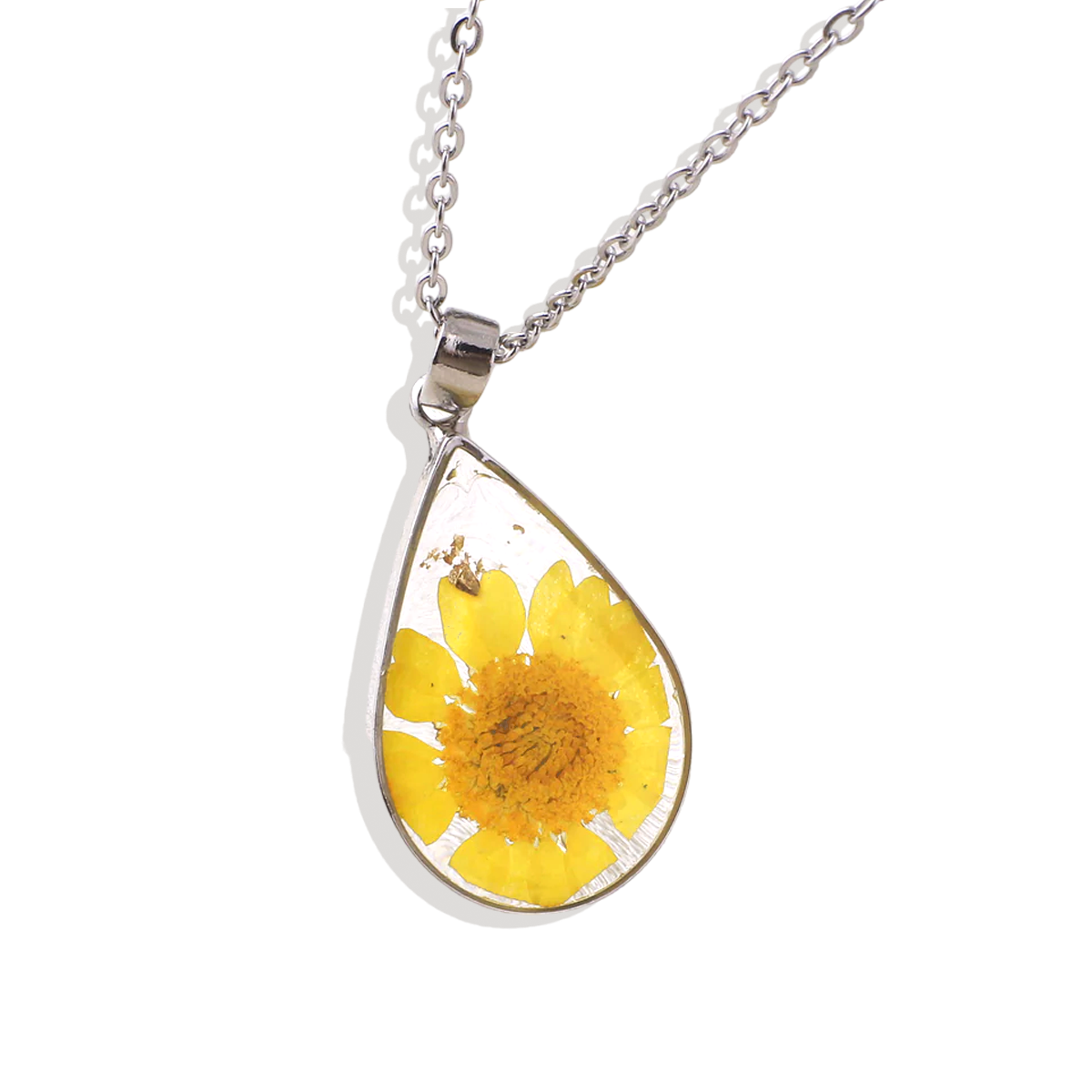 Pressed Birth Flower Droplet Necklace