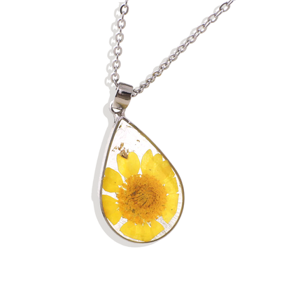 Pressed Birth Flower Droplet Necklace