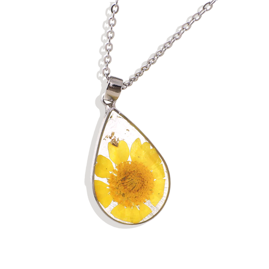 Pressed Birth Flower Droplet Necklace