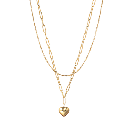 Puffy Heart Stacked Necklace