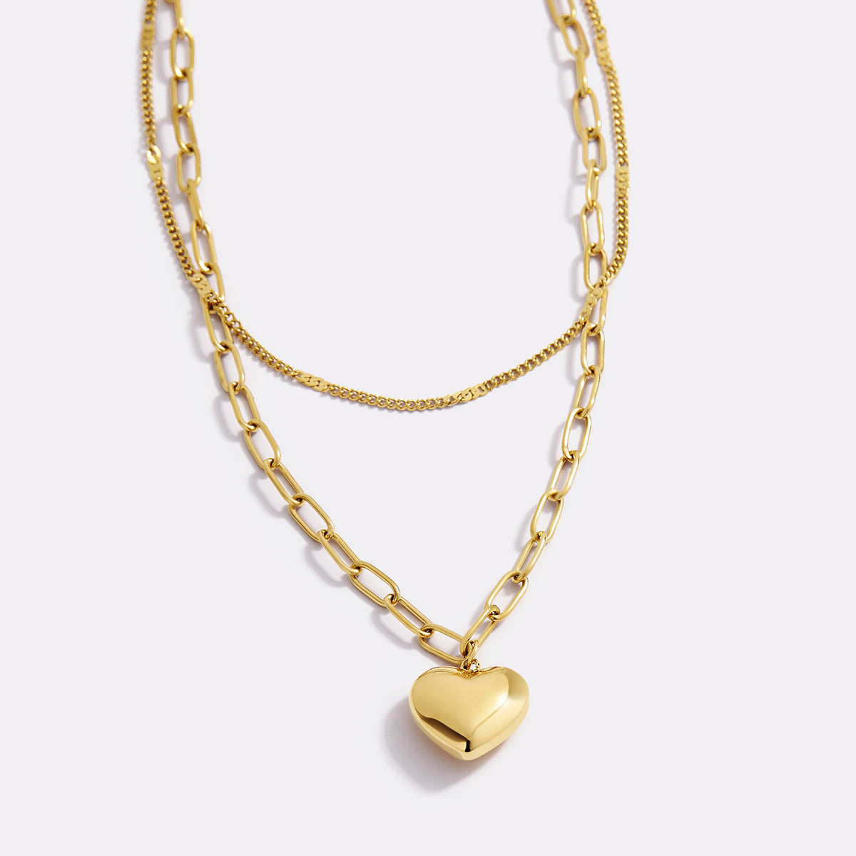 Puffy Heart Stacked Necklace