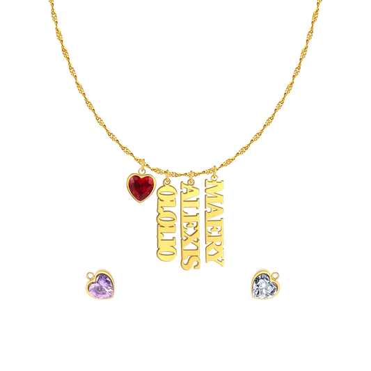 Singapore Chain Name Necklace With Heart Birthstones