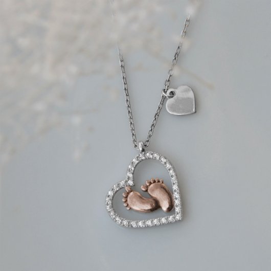 "To My Mommy" Baby Feet Heart Pendant Necklace